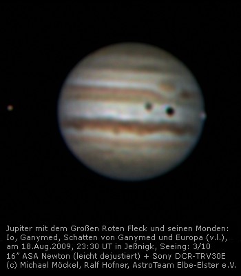 Jupiter mit 3 Monden am 16./19.Aug.2009