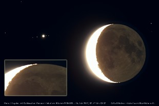 Mondsichel und Jupiter w�hrend der Ann�herung.